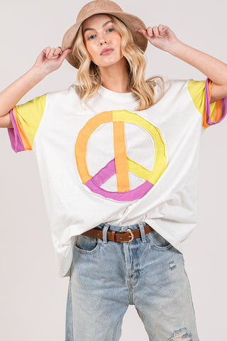 SAGE + FIG Color Block Peace Applique T-Shirt Trendsi