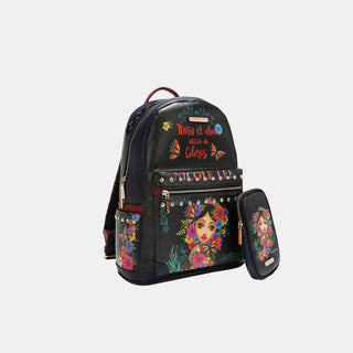 Nicole Lee USA Printed Vegan Leather Backpack Bag with Charging Port and Pouch Trendsi