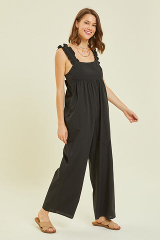 HEYSON Full Size Ruffled Strap Back Tie Wide Leg Jumpsuit Trendsi