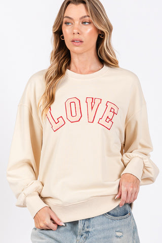 SAGE + FIG LOVE Path Applique Drop Shoulder Sweatshirt Trendsi