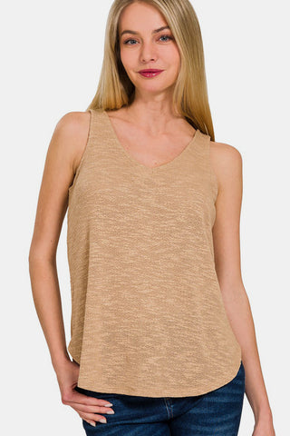 Zenana V-Neck Curved Hem Tank Trendsi