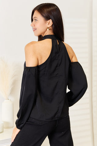 Perfee Grecian Cold Shoulder Long Sleeve Blouse Trendsi