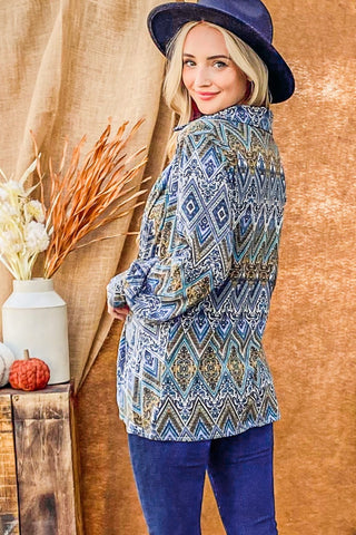 And The Why Print Twist Knot Long Sleeve Blouse Trendsi