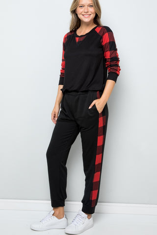 Celeste Design Full Size Plaid Side Print Sweatpants Trendsi