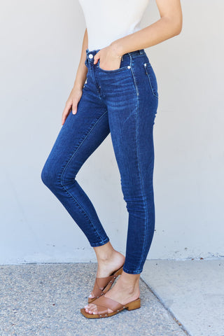 Judy Blue Marie Full Size Mid Rise Crinkle Ankle Detail Skinny Jeans Trendsi