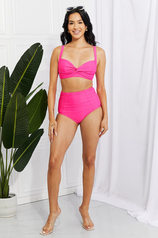 Marina West Swim Take A Dip Twist High-Rise Bikini in Pink Trendsi