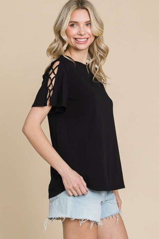 Culture Code Round Neck Crisscross Short Sleeve T-Shirt Trendsi