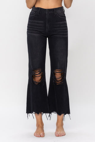 Vervet by Flying Monkey Vintage Ultra High Waist Distressed Crop Flare Jeans Trendsi