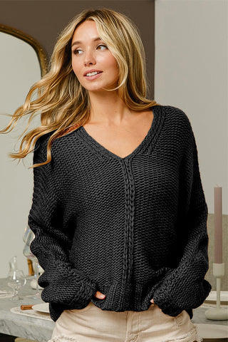 BiBi V-Neck Cable Knit Sweater Trendsi