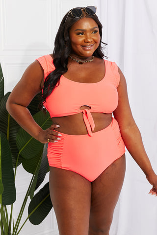 Marina West Swim Sanibel Crop Swim Top and Ruched Bottoms Set in Coral Trendsi