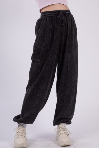 VERY J Washed Woven Crinkle Gauze Drawstring Pants Trendsi