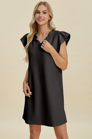 Double Take Full Size Ruffled V-Neck Cap Sleeve Dress Trendsi