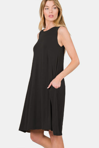 Zenana Full Size Sleeveless Flared Dress with Side Pockets Trendsi