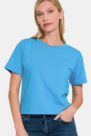 Zenana Round Neck Short Sleeve Cropped T-Shirt Trendsi