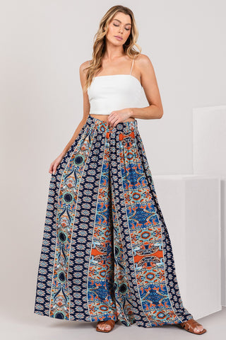 SAGE + FIG Bohemian Multi Geo Print Wide Leg Pants Trendsi