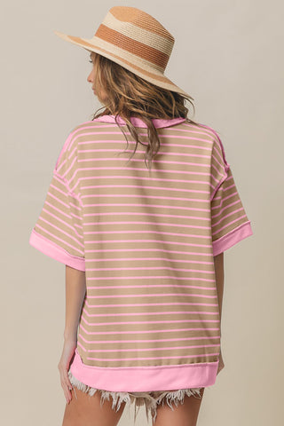 BiBi Exposed Seam Stripe Contrast T-Shirt Trendsi