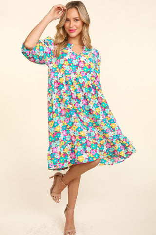 Haptics Bubble Sleeve Floral Ruffled Dress Trendsi