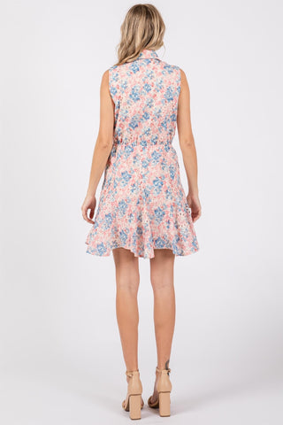 GeeGee Full Size Floral Eyelet Sleeveless Mini Dress Trendsi