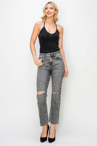 RISEN High Waist Distressed Straight Jeans Trendsi