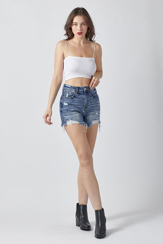 RISEN High Rise Distressed Denim Shorts Trendsi