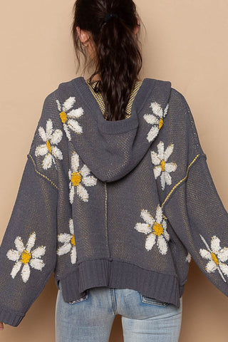 POL Floral Pattern Hooded High-Low Sweater Trendsi