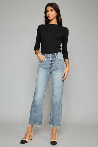 Kancan High Waist Raw Hem Cropped Wide Leg Jeans Trendsi