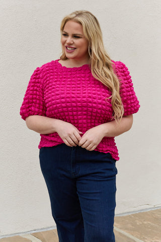 And The Why Full Size Bubble Textured Puff Sleeve Top Trendsi