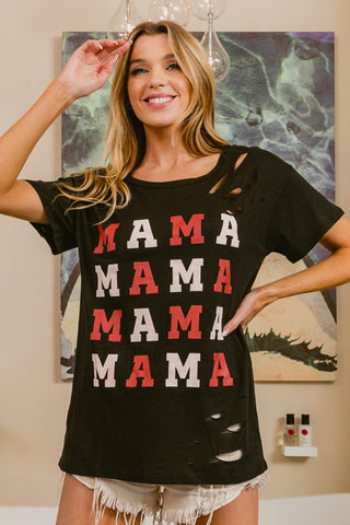 BiBi MAMA Graphic Distressed Short Sleeve T-Shirt Trendsi