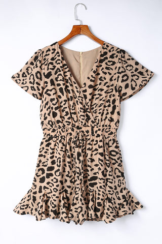 Leopard Flutter Sleeve Ruffle Hem Romper Trendsi