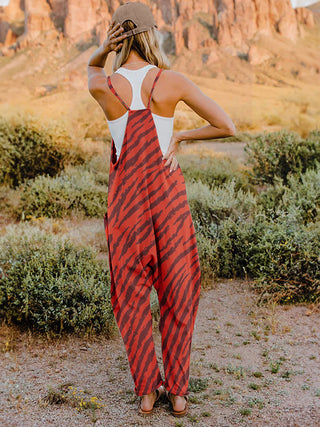 Full Size Printed V-Neck Sleeveless Jumpsuit Trendsi