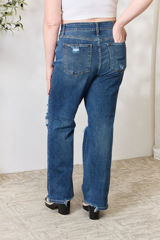 Judy Blue Full Size High Waist 90's Distressed Straight Jeans Trendsi