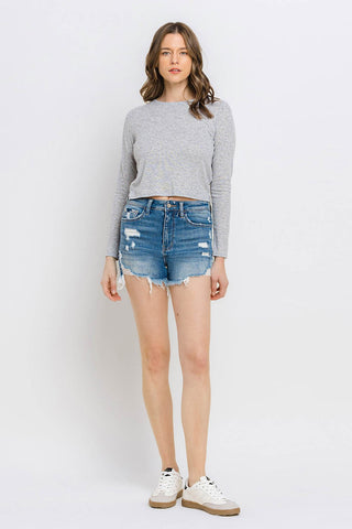 Vervet by Flying Monkey Distressed Raw Hem Denim Shorts Trendsi