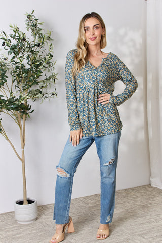 Heimish Full Size Floral Half Button Long Sleeve Blouse Trendsi