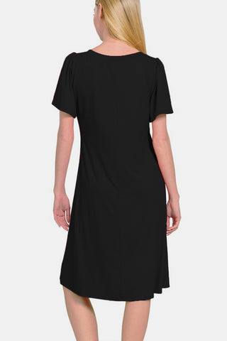 Zenana V-Neck Short Sleeve Dress Trendsi