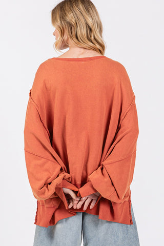 SAGE + FIG Mineral Wash Side Slit Oversized Sweatshirt Trendsi