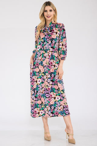 Celeste Full Size Floral Midi Dress with Bow Tied Trendsi