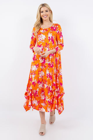 Celeste Full Size Pick-Up Hem Asymmetric Floral Midi Dress Trendsi