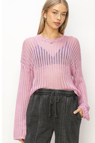 HYFVE Openwork Ribbed Long Sleeve Knit Top Trendsi