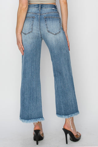 RISEN Raw Hem Cropped Wide Leg Jeans Trendsi