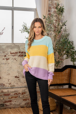 Sew In Love Full Size Color Block Exposed Seam Sweater Trendsi