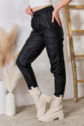 Color 5 Faux Leather Cargo Pants Trendsi