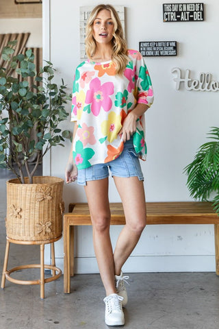 HOPELY Floral Waffle Oversize T-Shirt Trendsi