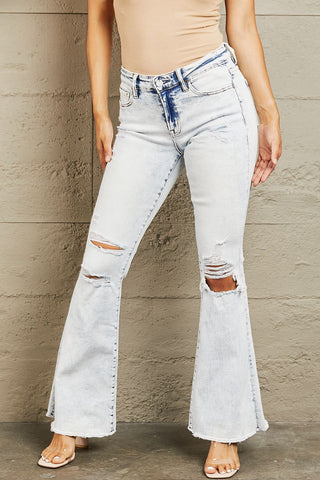 BAYEAS Mid Rise Acid Wash Distressed Jeans Trendsi