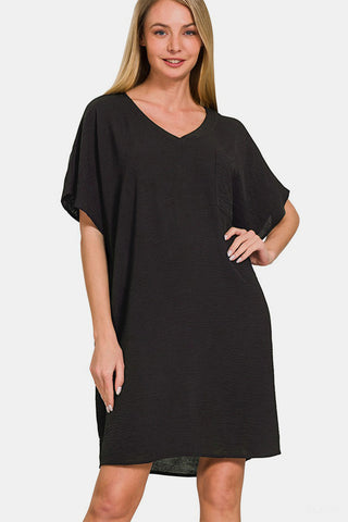 Zenana V-Neck Tee Dress with Pockets Trendsi