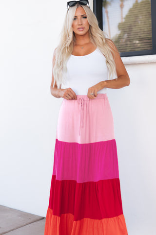 Color Block Tiered Maxi Skirt Trendsi