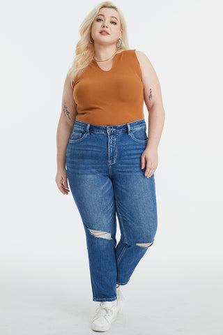 BAYEAS Full Size High Waist Distressed Washed Cropped Mom Jeans Trendsi