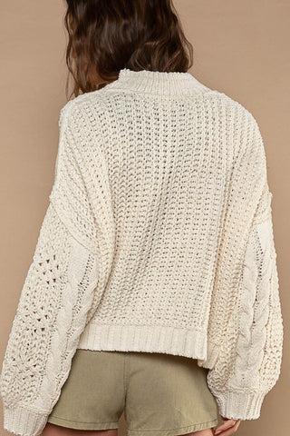 POL Mock Neck Cable Knit Sweater Trendsi