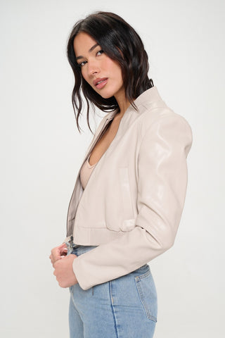 Coalition LA Zip Up Cropped Bomber Jacket Trendsi