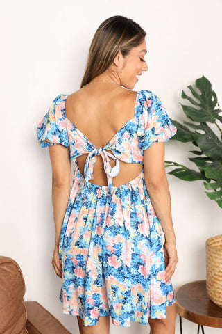 Honey Floral Square Neck Puff Sleeve Dress Trendsi