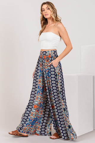 SAGE + FIG Bohemian Multi Geo Print Wide Leg Pants Trendsi